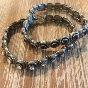 2 Bracelets crystal & purple stones stretch style